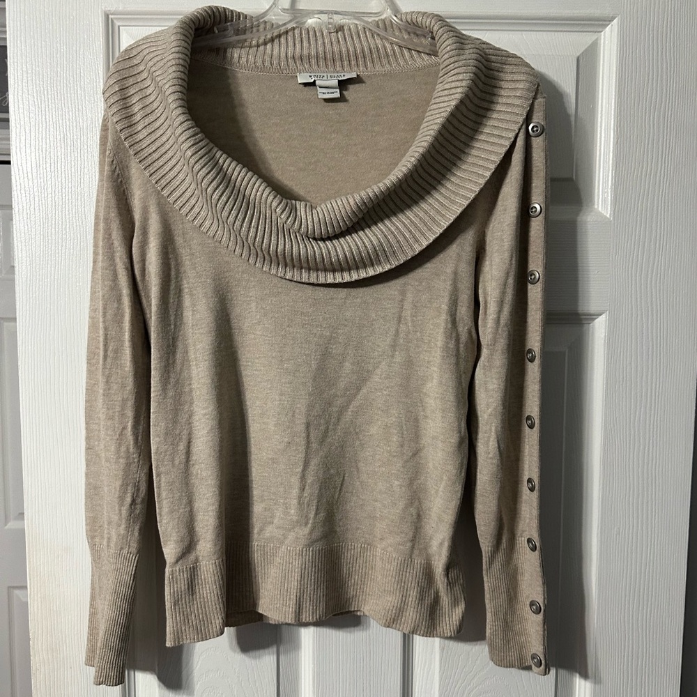 White House Black Market Cowl Neck Button Sleeve Sweater